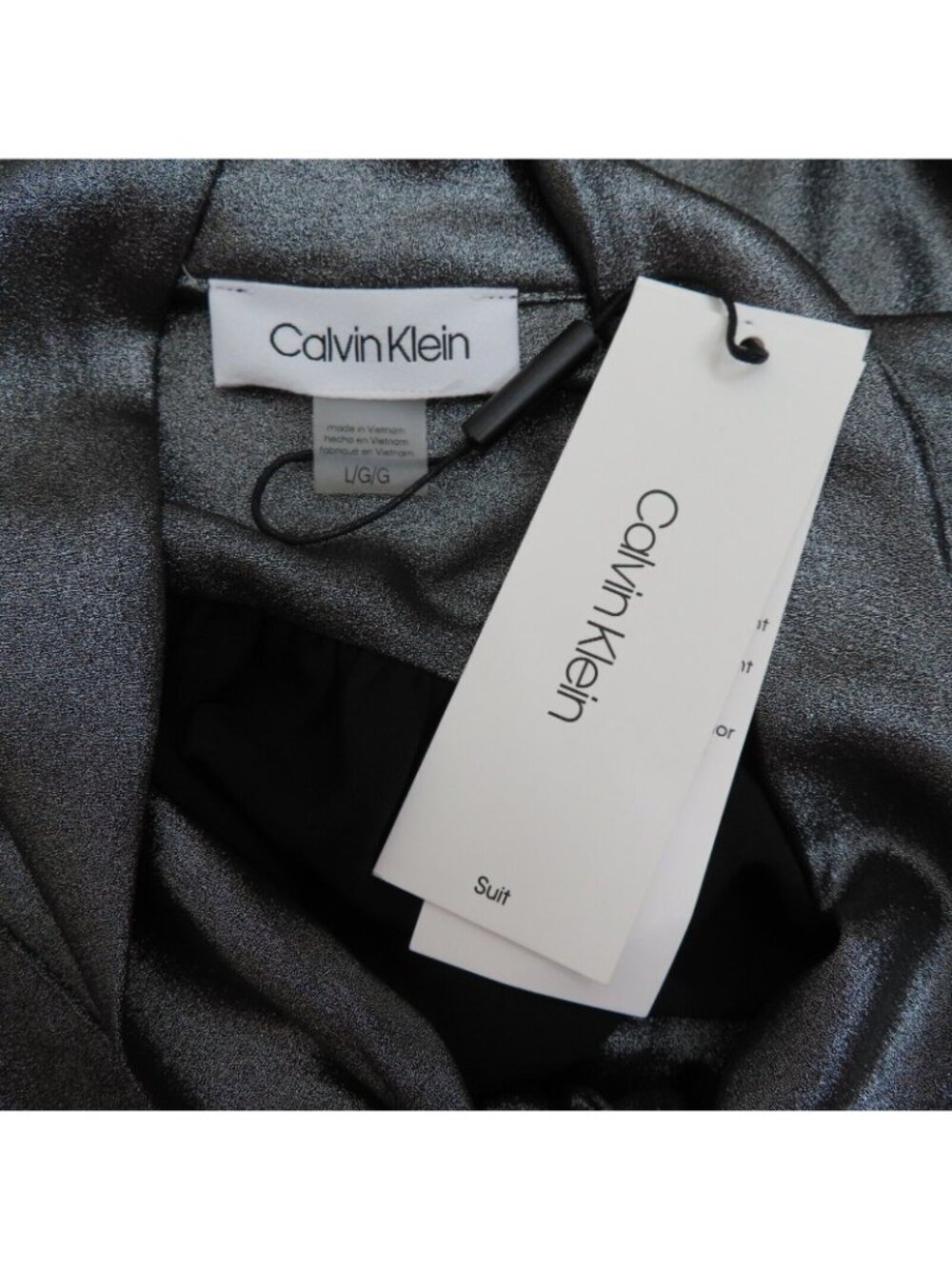 Calvin Klein Womens Large Metallic Silver Gray Sleeveless Neck Tie Shirt Blouse - Picture 5 of 8